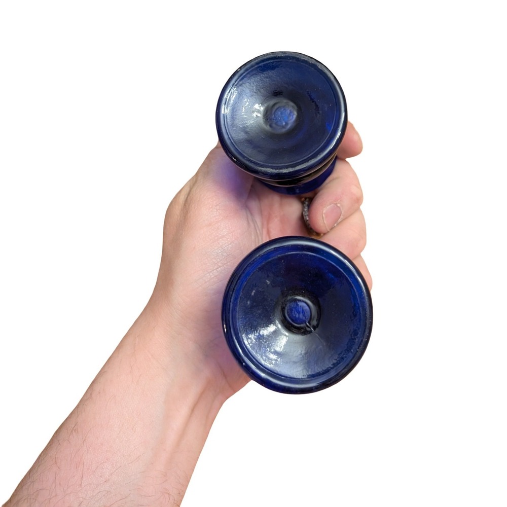 Vintage Pair Small Cobalt Blue Glass Taper Candlestick Holders 2.5" Royal - Picture 4 of 4